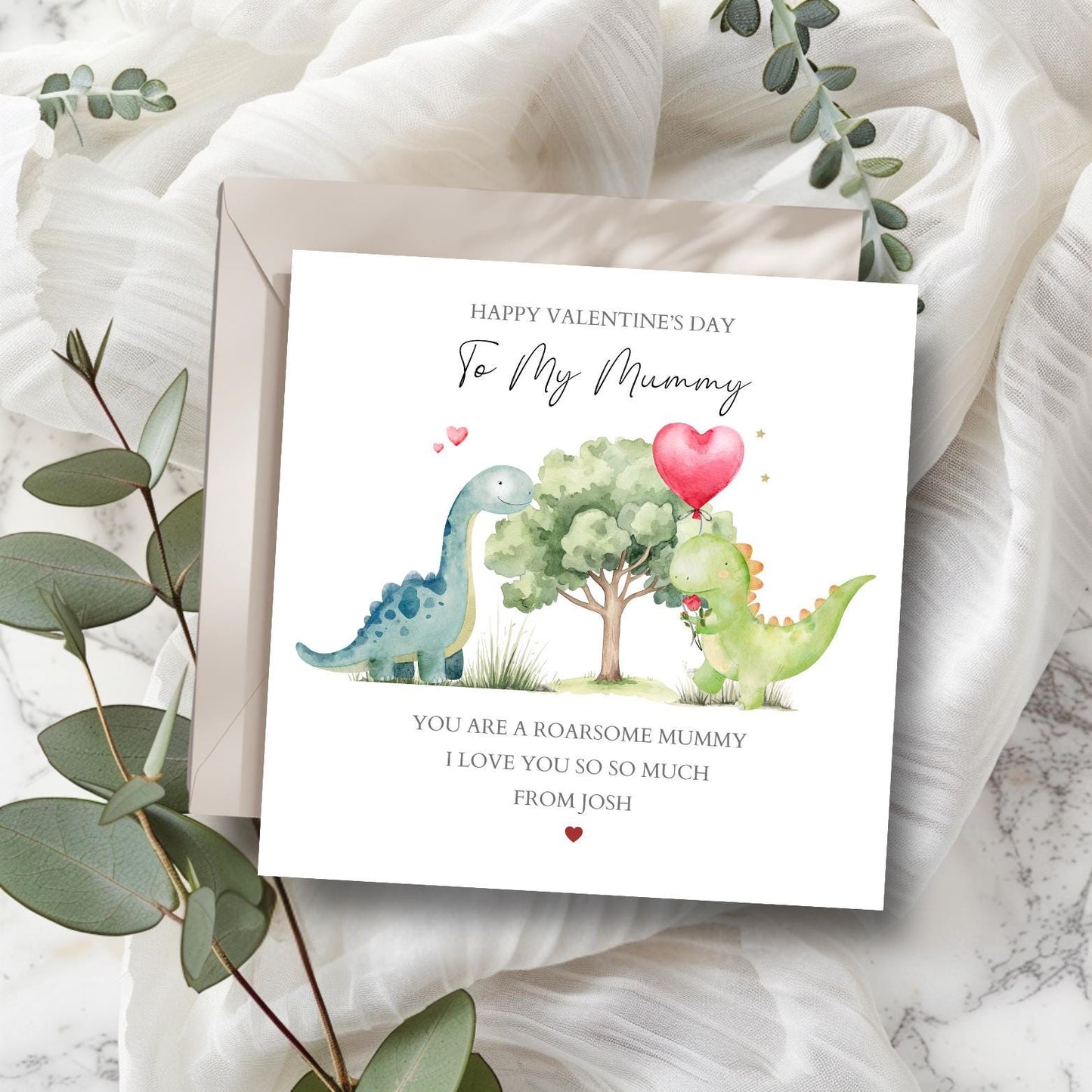 Personalised Dinosaur Daddy Valentine's Day Card, Roarsome Valentine's Card for Grandad, Nanny, Daddy, Mummy, Love Dino Design