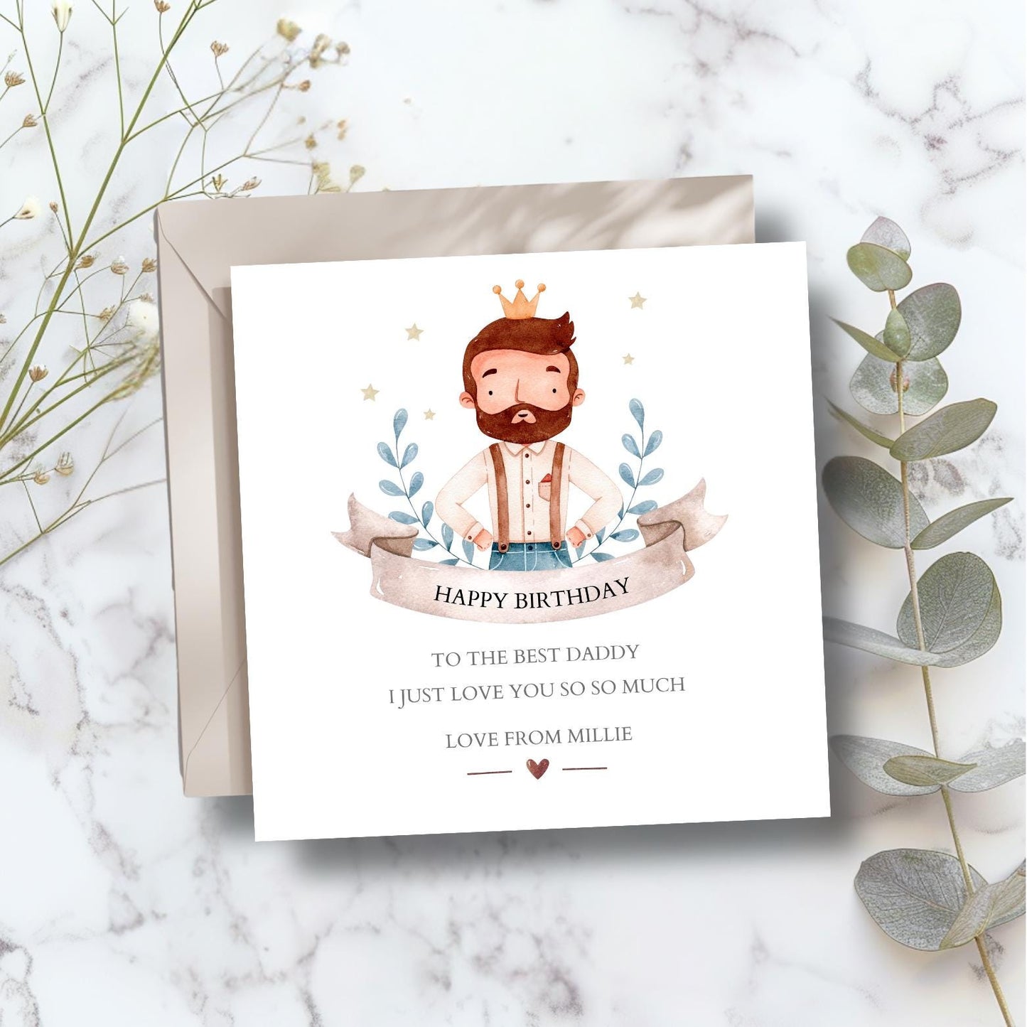 Personalised Daddy Birthday Card - Birthday Card For Him -Best Dad Card- Wreath Birthday Card for Dad, Uncle