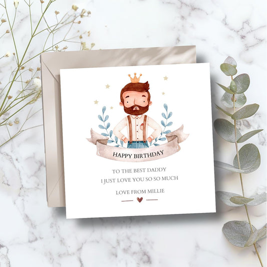 Personalised Daddy Birthday Card - Birthday Card For Him -Best Dad Card- Wreath Birthday Card for Dad, Uncle