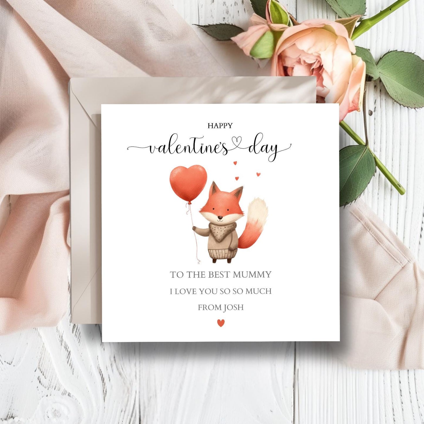 Personalised Mummy Valentine's Day Card, Fox Valentine's Card for Mum, Nanny. Valentine's Day Card For Any Relation