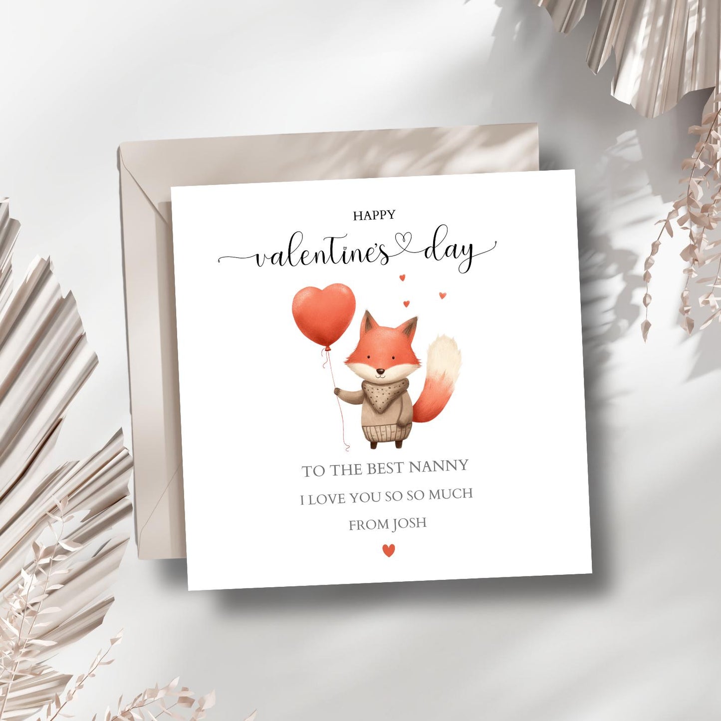Personalised Nanny Valentine's Day Card, Fox Valentine's Card for Nana, Grandma, Mummy. Valentine's Day Card For Any Relation