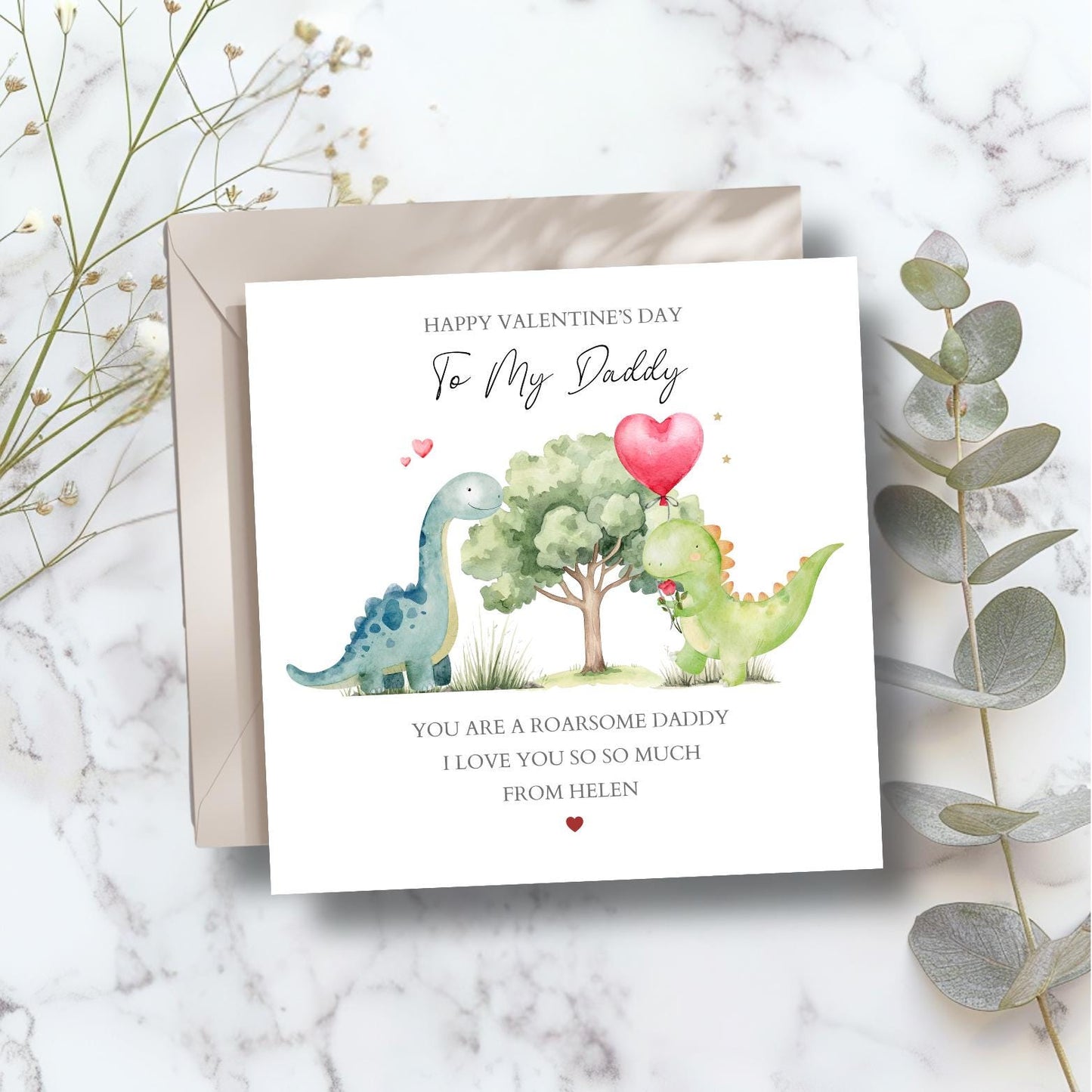 Personalised Dinosaur Daddy Valentine's Day Card, Roarsome Valentine's Card for Grandad, Nanny, Daddy, Mummy, Love Dino Design