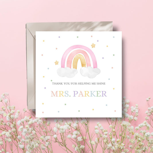Personalised Thank You Teacher Card, Rainbow Teacher Card, Helping Me Shine Card, End of Term Card, Key Worker Card, Head Teacher Card