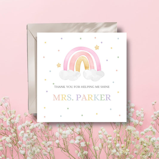 Personalised Thank You Teacher Card, Rainbow Teacher Card, Helping Me Shine Card, End of Term Card, Key Worker Card, Head Teacher Card