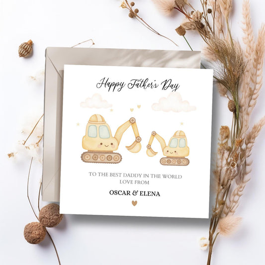 Personalised Father's Day Construction Card -Digger Dad Card -Best Dad Card- Father's Day Golf Card for him, Construction Digger Design