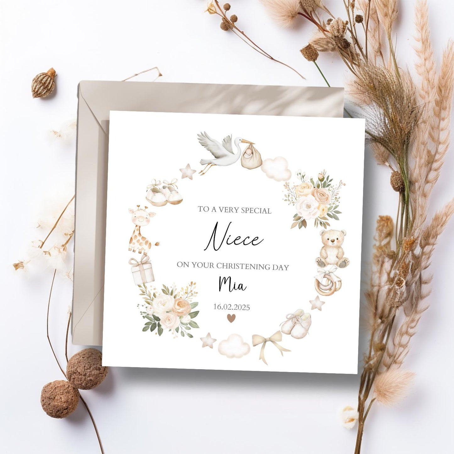 Personalised Granddaughter Christening Card, Baptism Neutral Card, Christening card for Girl, Daughter, Niece, Any Relation