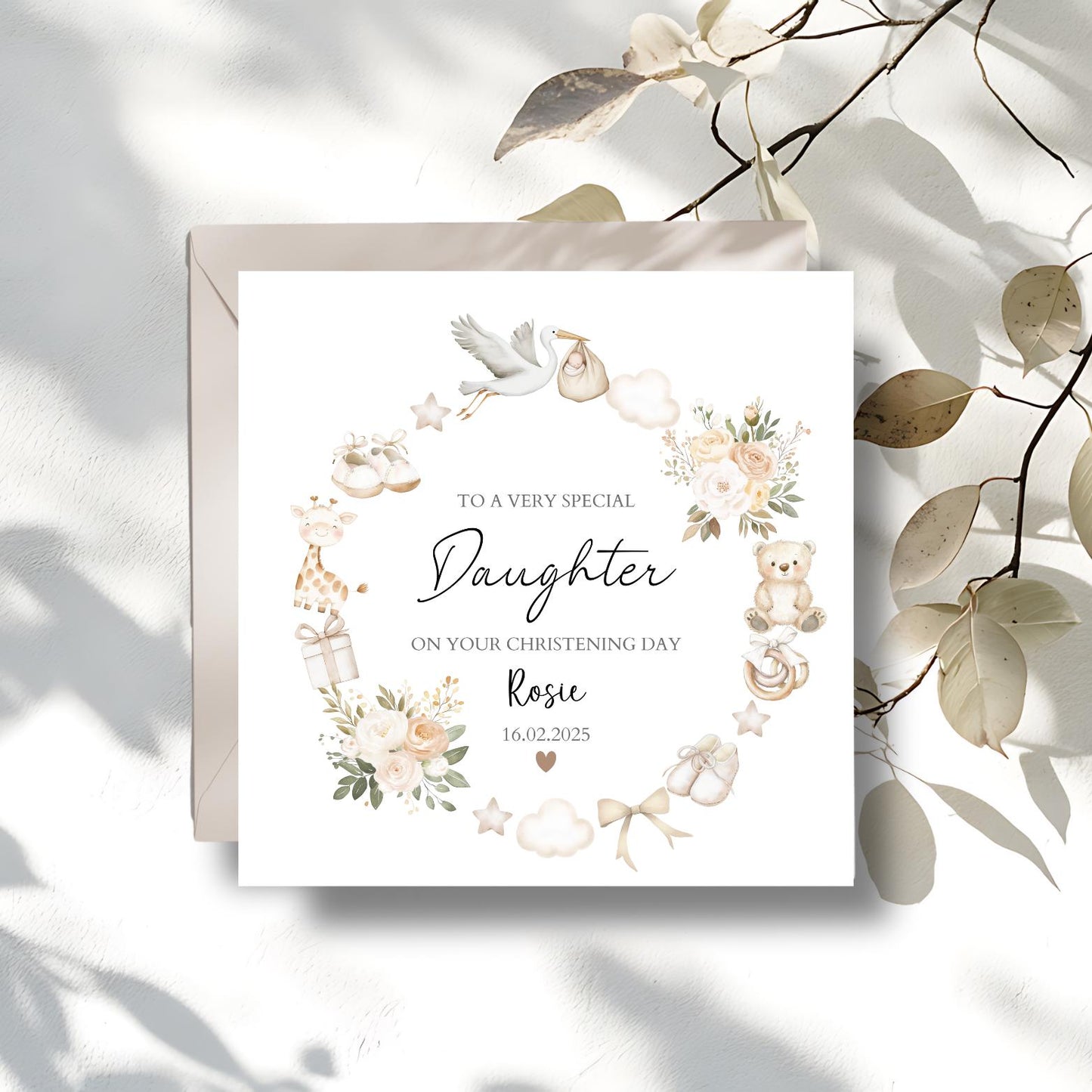 Personalised Granddaughter Christening Card, Baptism Neutral Card, Christening card for Girl, Daughter, Niece, Any Relation