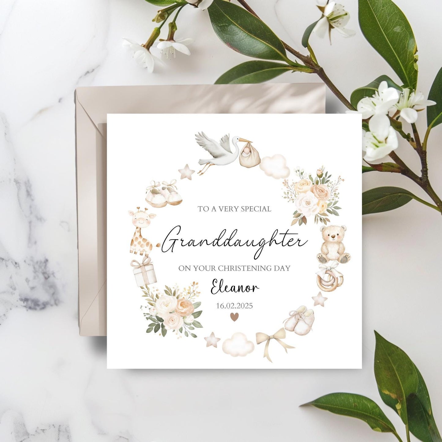 Personalised Granddaughter Christening Card, Baptism Neutral Card, Christening card for Girl, Daughter, Niece, Any Relation