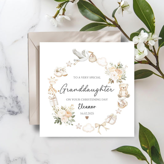 Personalised Granddaughter Christening Card, Baptism Neutral Card, Christening card for Girl, Daughter, Niece, Any Relation