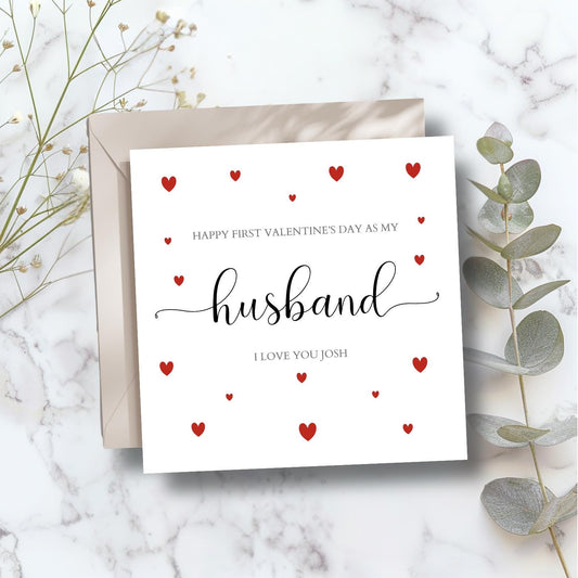 Personalised First Valentines Day As Husband Card, 1st Valentine's Together, Married Valentine Card for Husband, Wife, Calligraphy Card