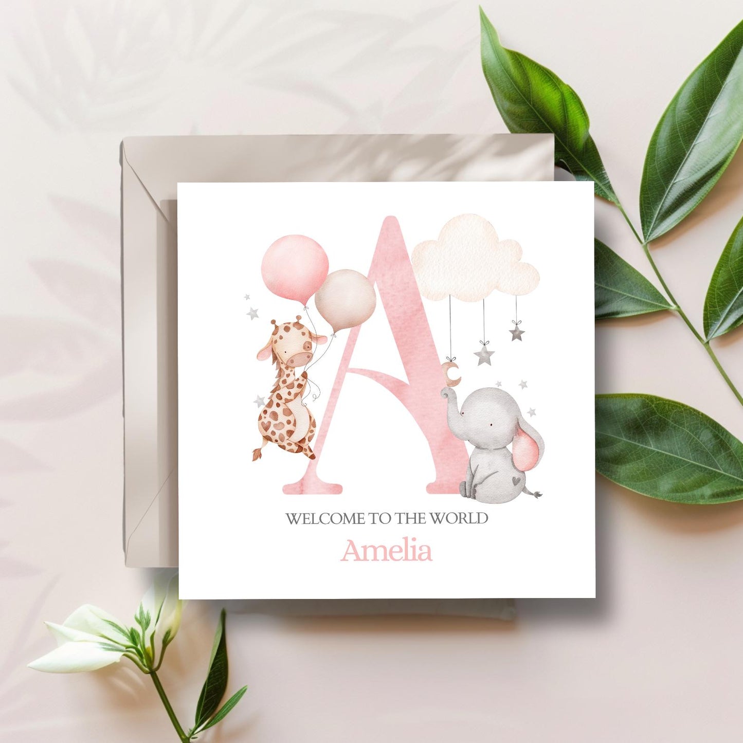 Personalised New Baby Card Animals, Welcome to the World Card, New Baby Girl Card, Neutral Animal Baby Card, New Granddaughter, Niece Card