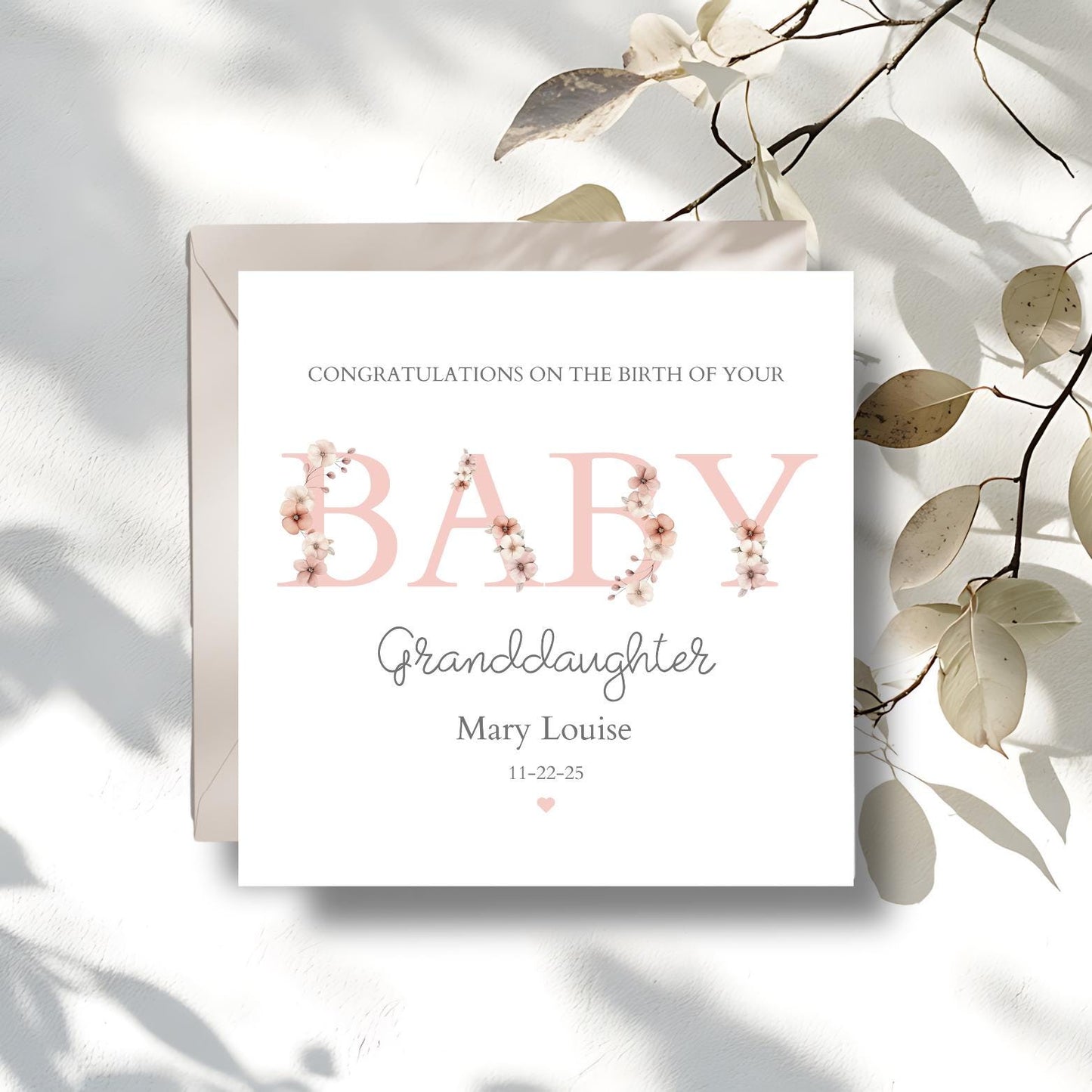 Personalised New Granddaughter Card, New Grandmother Card, Baby Girl Card for Goddaughter Any Relation
