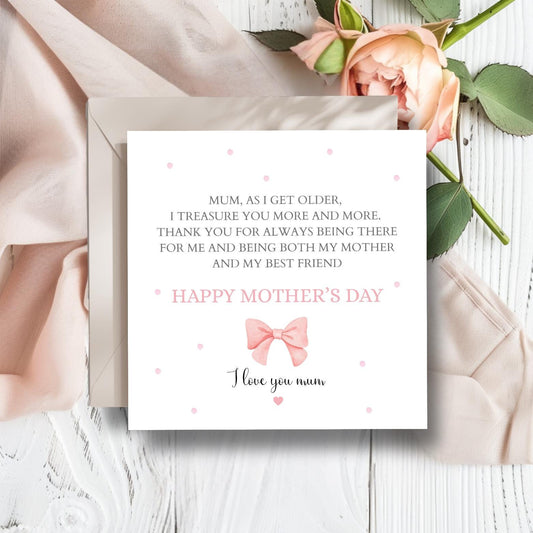 Personalised Mothers Day Quote Card, Poem Mothers Day Card, Pink