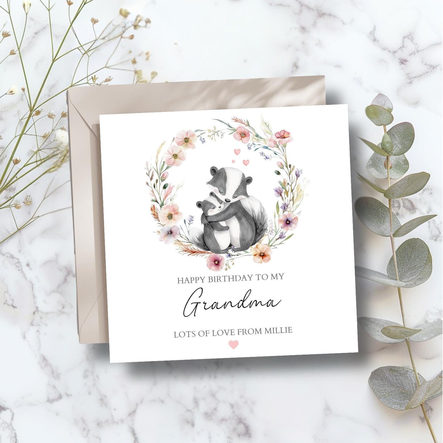 Personalised Grandma Birthday Card - Cute Animal Couple -Best Nanny Card- Birthday Card for Mother, Grannie, Grandma, Nana, Any Relation