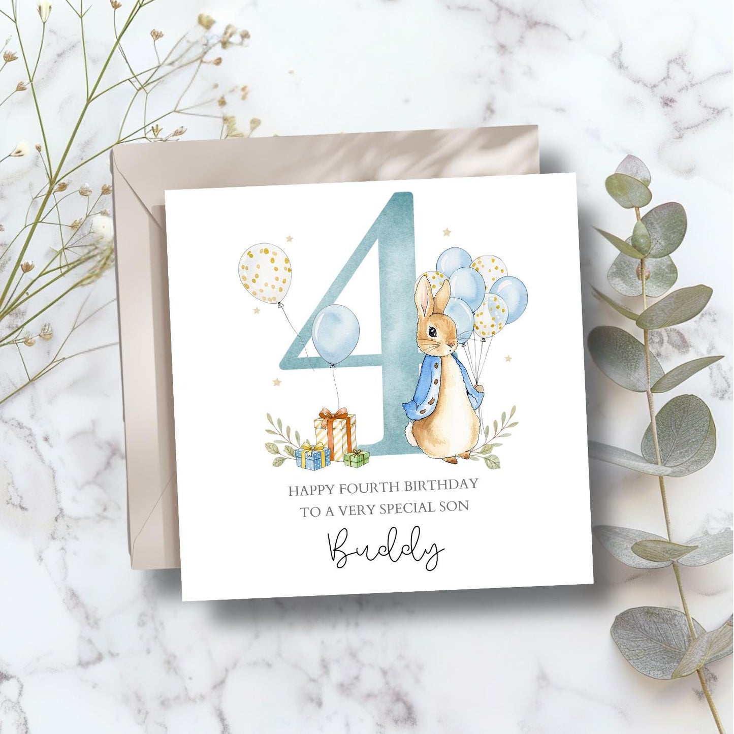 Personalised Flopsy Bunny Rabbit Birthday Card, Peter Rabbit 1st Birthday Card for Boy or Girl  ,Daughter, Grandson, Any Relation