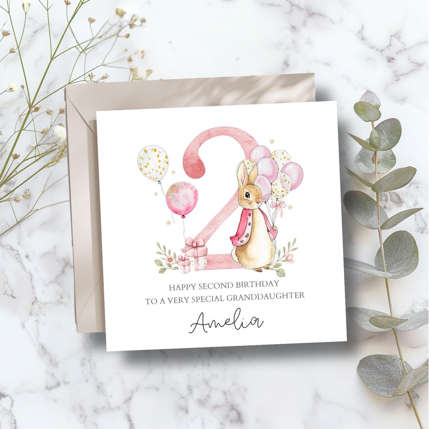 Personalised Flopsy Bunny Rabbit Birthday Card, Peter Rabbit 1st Birthday Card for Boy or Girl  ,Daughter, Grandson, Any Relation