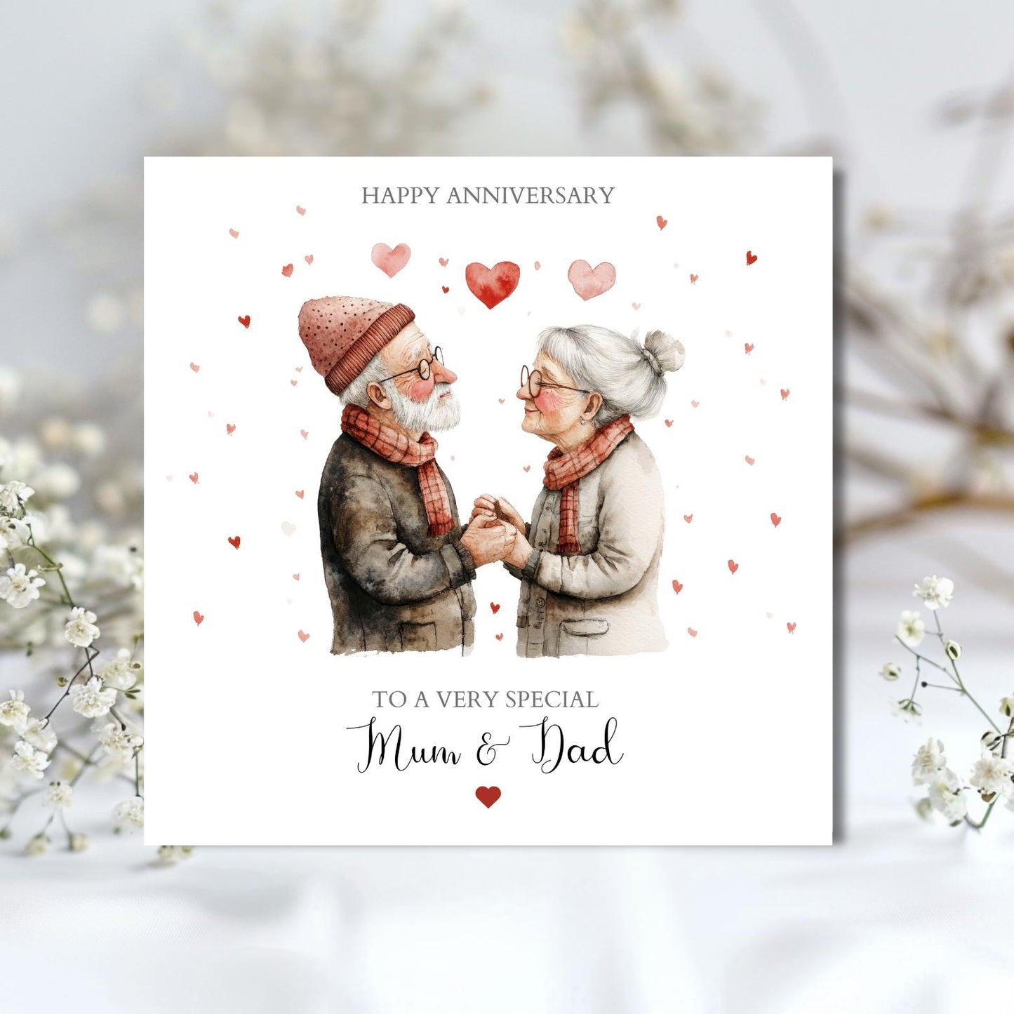 Personalised Anniversary Card for Grandma and Grandpa, Grandparents Wedding Anniversary Card, Love Hearts Card Design