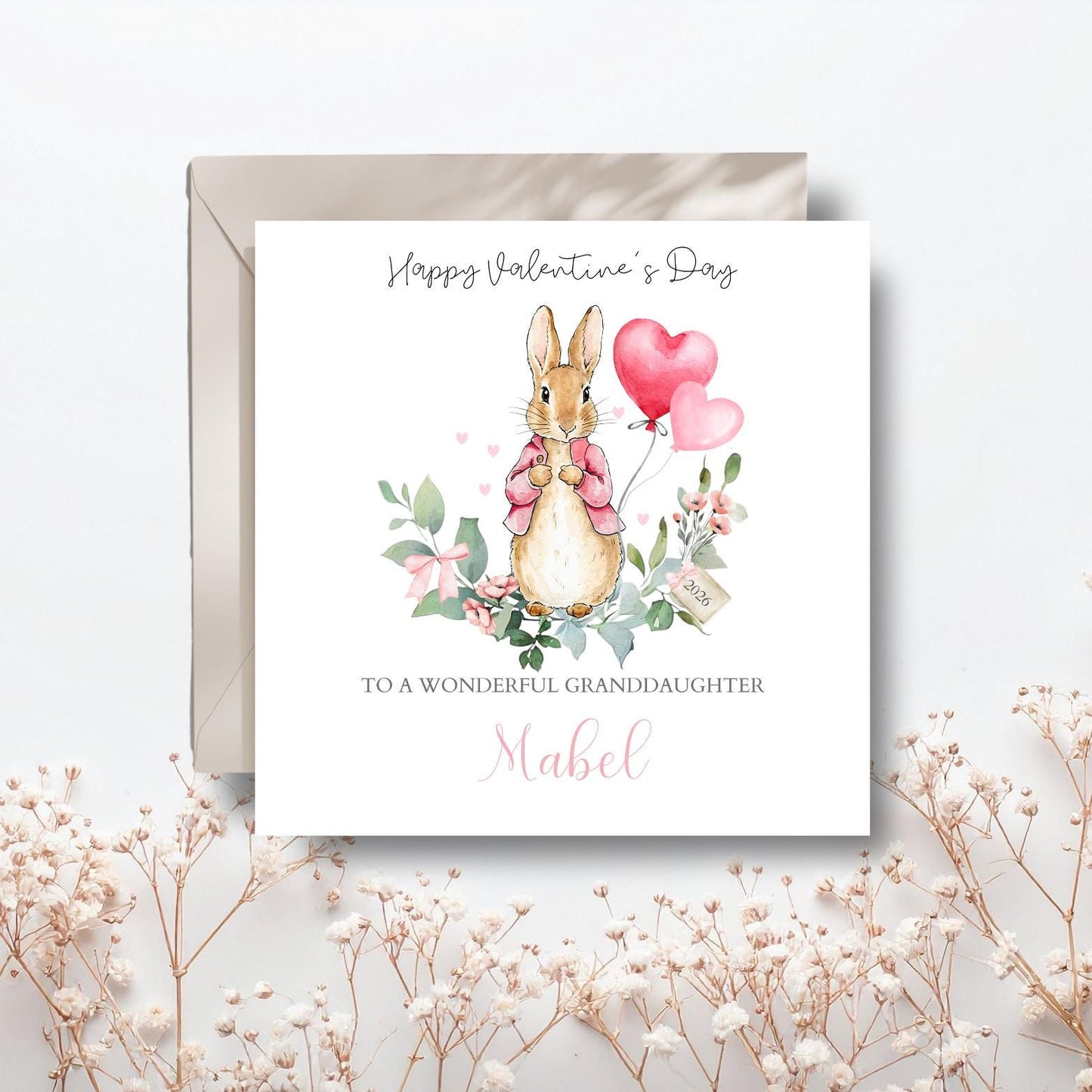Personalised Peter Rabbit Valentine's Card, Flopsy Bunny Valentine Card for Girl or Boy, for Son, Granddaughter, Grandson, Any Relation,