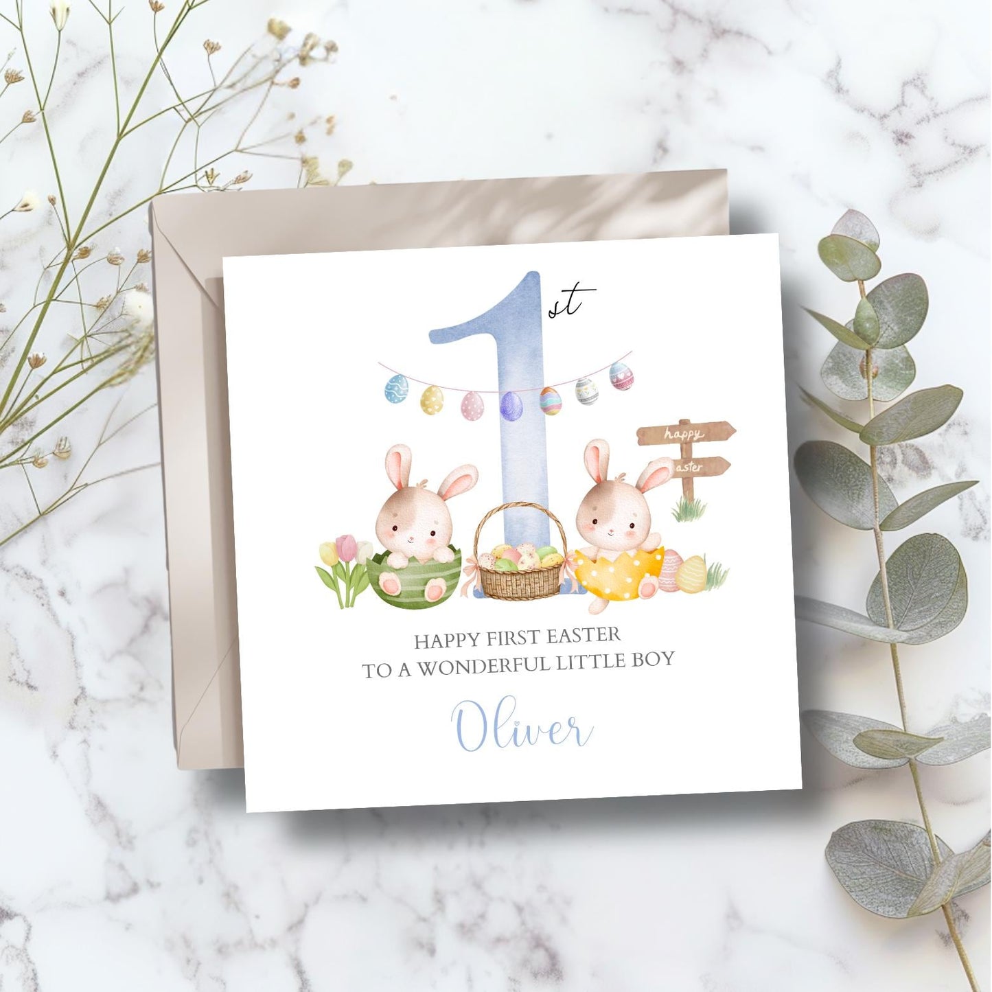 Personalised First Easter Card, 1st Easter Card, Baby Bunny First Easter Card, Daughter, Grandson, Granddaughter Easter Card ,Any Relation