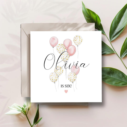 Personalised Sixth Birthday Card, 18th Birthday Card, 21st Balloons Card For Daughter,Son, Granddaughter. Any Age and Relation, Pink or Blue