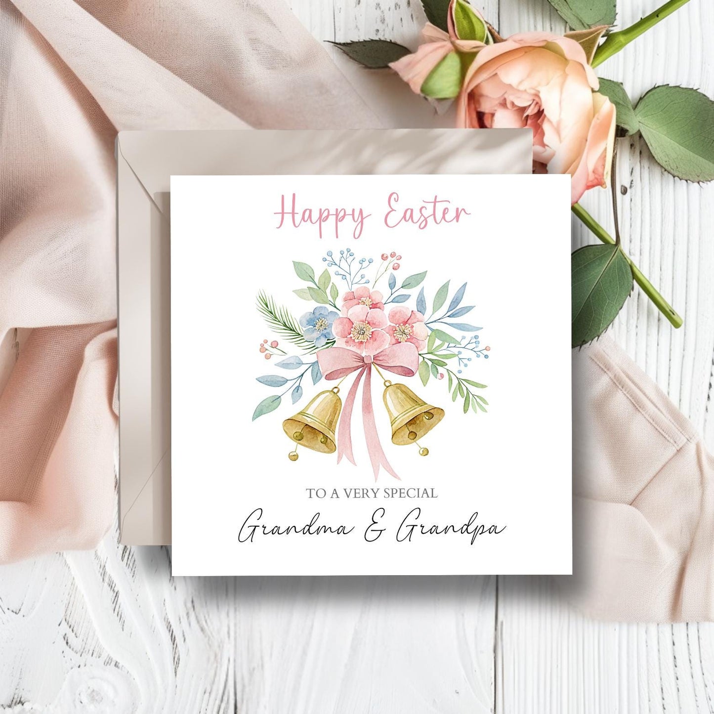 Personalised Auntie and Uncle Easter Card, Easter Bells Card, Parents Easter Card, Easter Card For Grandparents, Grandpa, Nana,Any Relation