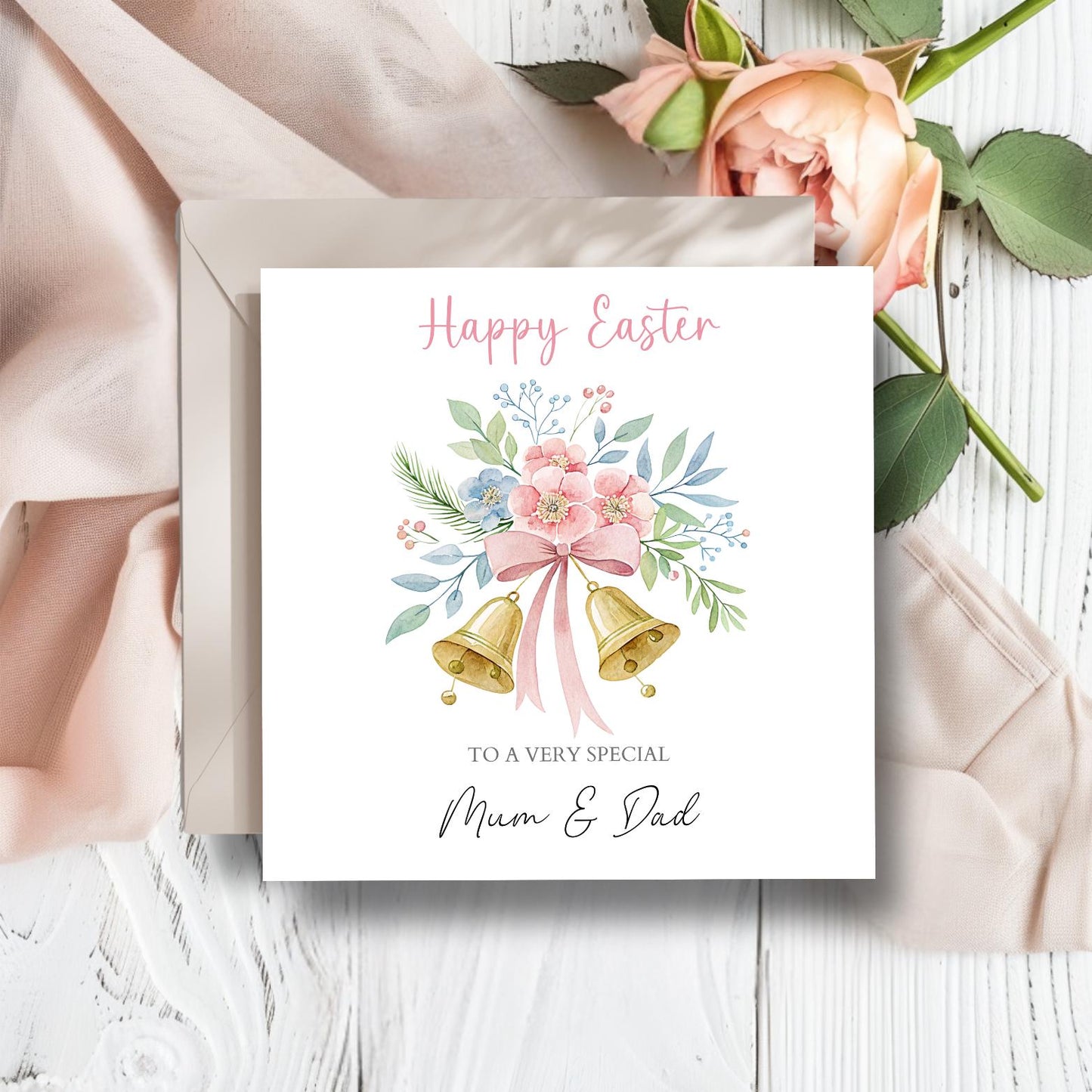 Personalised Auntie and Uncle Easter Card, Easter Bells Card, Parents Easter Card, Easter Card For Grandparents, Grandpa, Nana,Any Relation