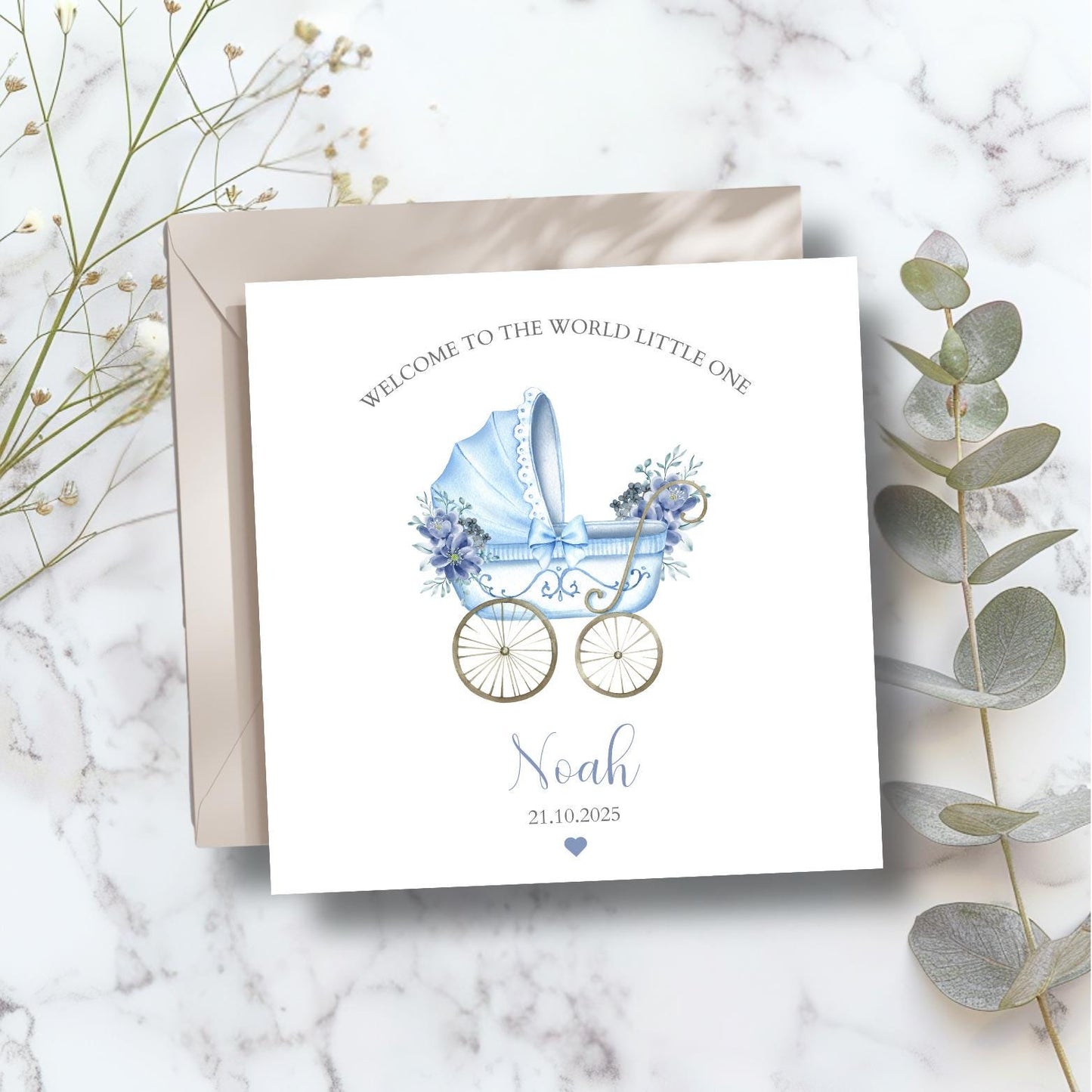 Personalised New Baby Card ,Welcome to the World Cradle Card, Pink or Blue Baby Card, New Granddaughter, Grandson, Niece, Colour Options