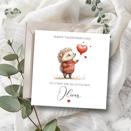 Personalised Valentine's Day Card, Valentines Day Card for Boy or Girl, Hedgehog 1st Valentine's for Little Boy, Daughter,Grandson,Son,Niece