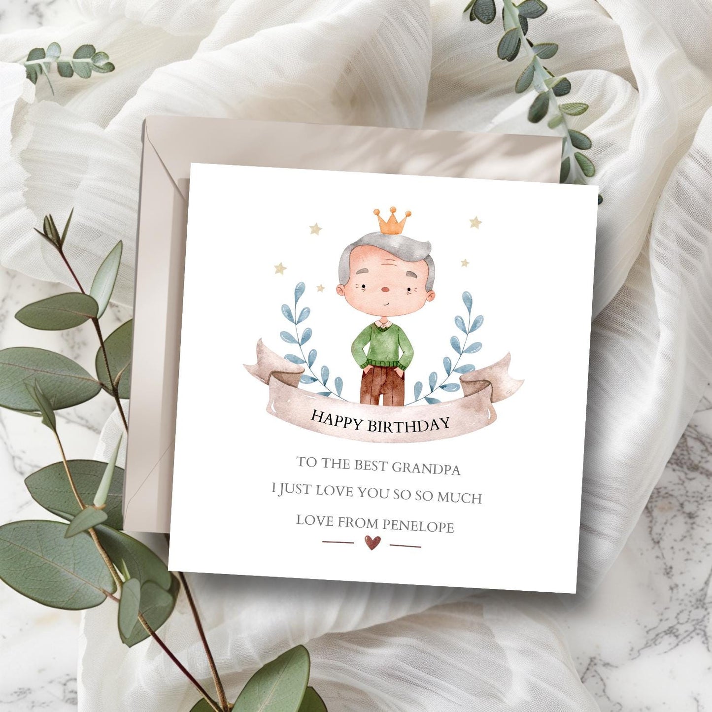 Personalised Grandpa Birthday Card - Birthday Card For Him -Best Grandad Card- Wreath Birthday Card for Grandfather, Grandpa