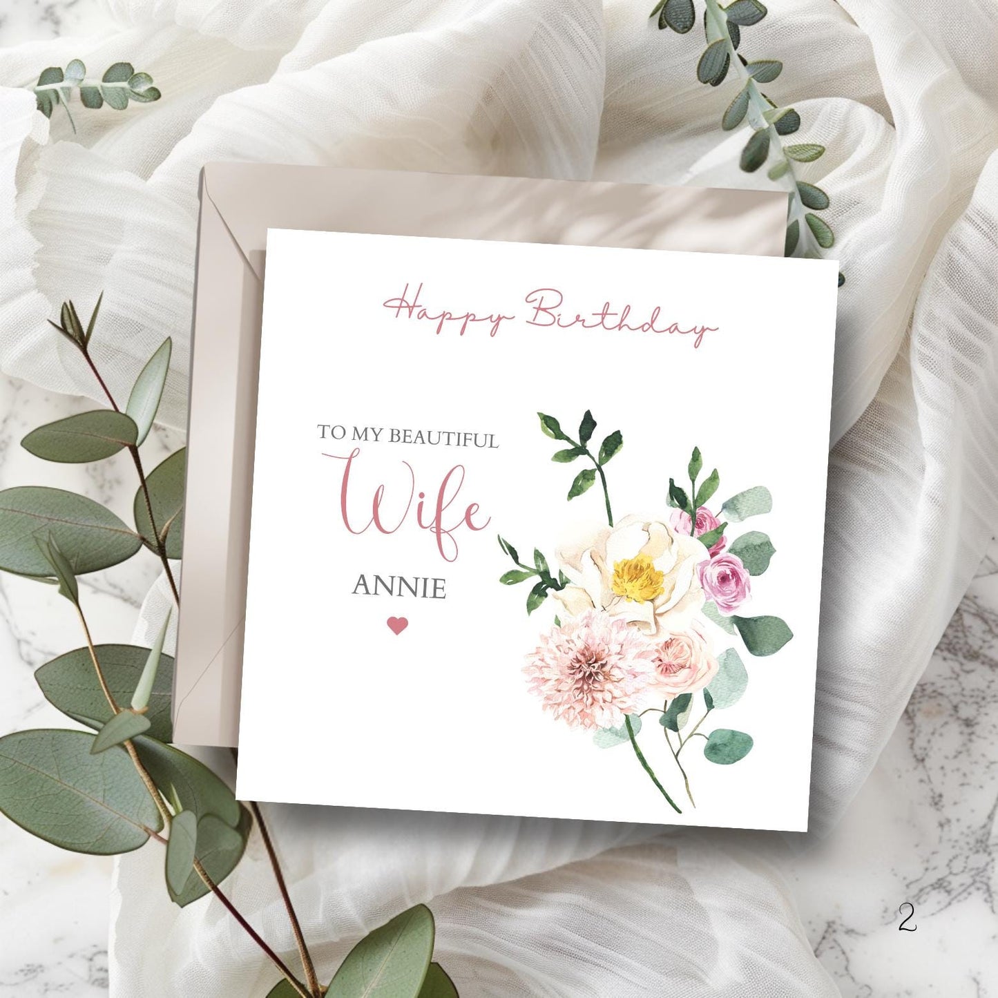 Personalised Wife Birthday Card | Birthday Card For Her | Flower Bouquet Birthday Card for Girlfriend, Fiancé, Wife, Any Relation