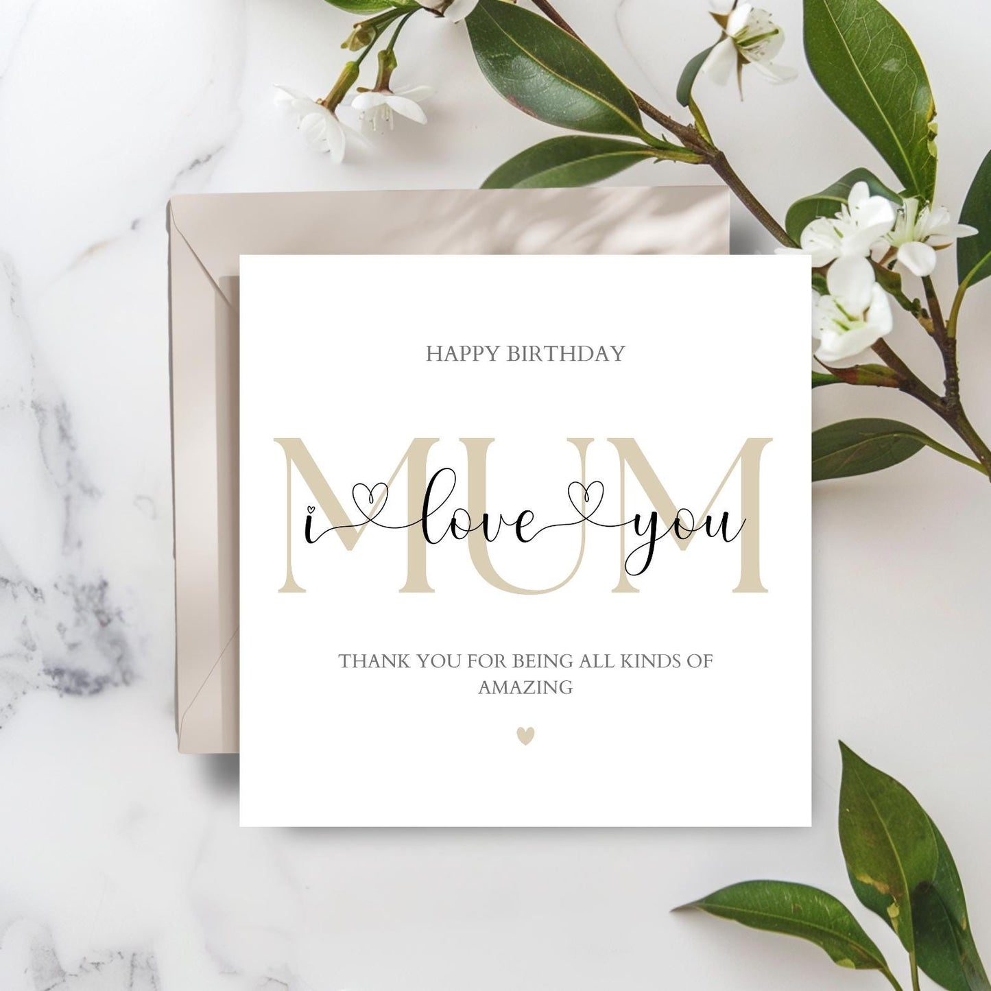 Personalised Mum Birthday Card -I love you Mum Card -Elegant Birthday Card for her Mother- Calligraphy Mother Card, Colour Options