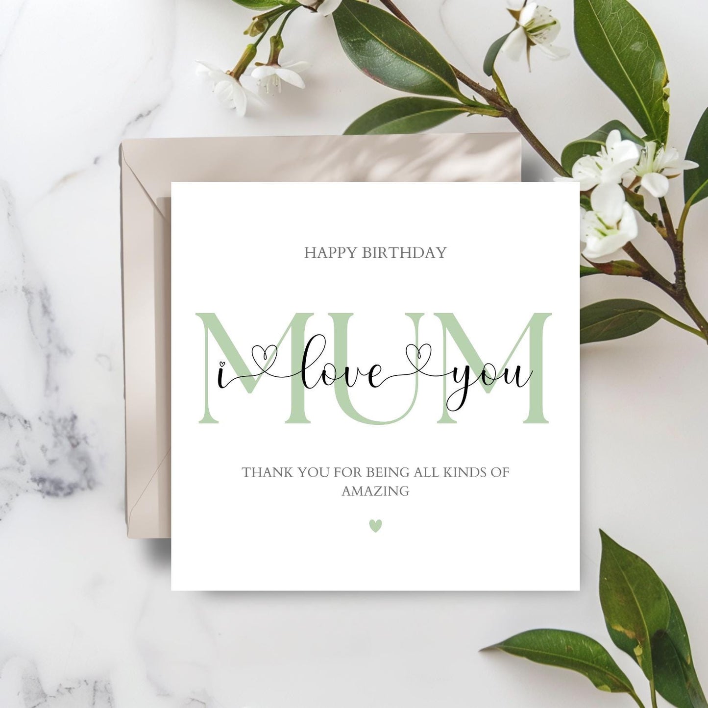 Personalised Mum Birthday Card -I love you Mum Card -Elegant Birthday Card for her Mother- Calligraphy Mother Card, Colour Options