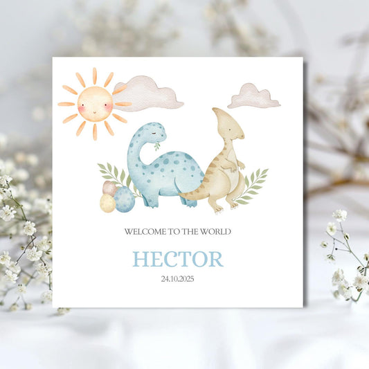 Personalised New Baby Card Dinosaurs, Welcome to the World Card, New Baby Dino Card, Neutral Baby Card,New Grandson,Niece,Granddaughter Card