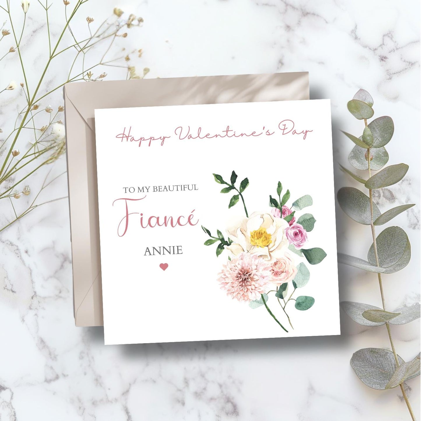 Personalised Wife Valentines Card, Personalised Flower Bouquet Couple Valentine Card, Valentines Card for Wife, Girlfriend, Fiancé
