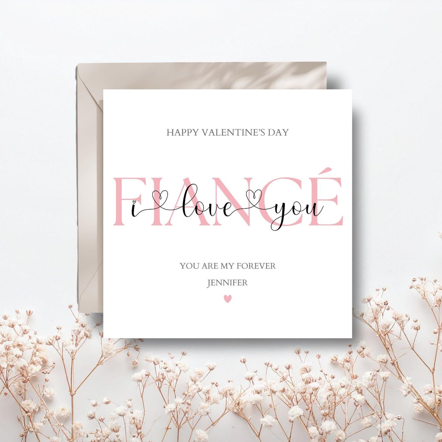 Personalised Fiancé I Love You Card, Valentine's Day Together Card, Married Valentine Card for Wife, Girlfriend, Fiancé Card, Pink Or Beige
