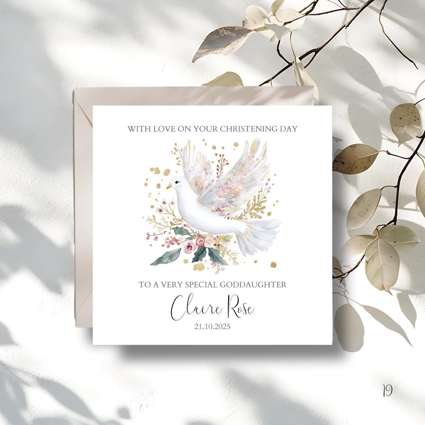 Personalised Granddaughter Christening Card, Baptism Dove Religious Card For Goddaughter, Niece, Christening Card for Girl, Granddaughter