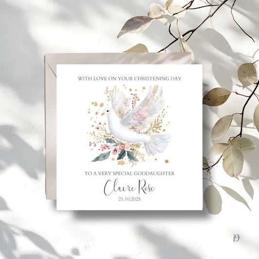 Personalised Granddaughter Christening Card, Baptism Dove Religious Card For Goddaughter, Niece, Christening Card for Girl, Granddaughter