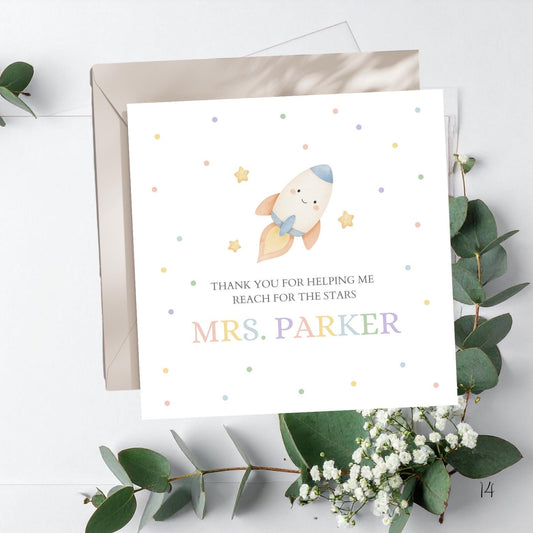 Personalised Thank You Teacher Card, Star Rocket Teacher Card, Thank You Teacher Card, End of Term Card, Key Worker Card, Head Teacher Card