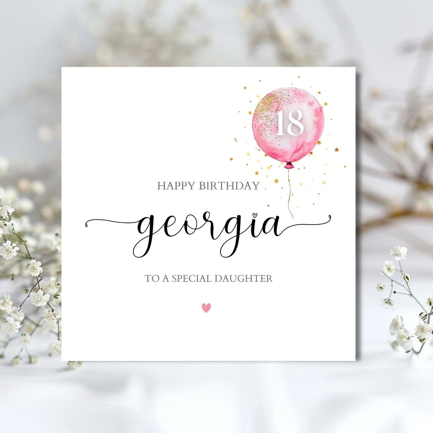Personalised 18th Birthday Card, Eighteen Birthday Card, 21st Custom Birthday Card Pink Balloons For Daughter, Birthday Card for Her.Any Age