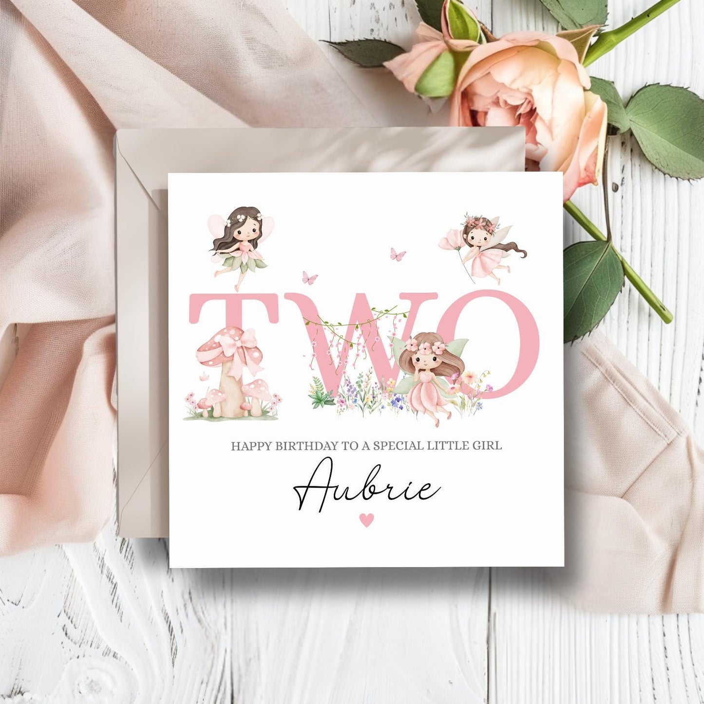 Personalised First Birthday Fairy Card| 1st, 2nd birthday Pink Fairy Card | One, Two, Three Personalised Birthday Card | Any Relation & Age