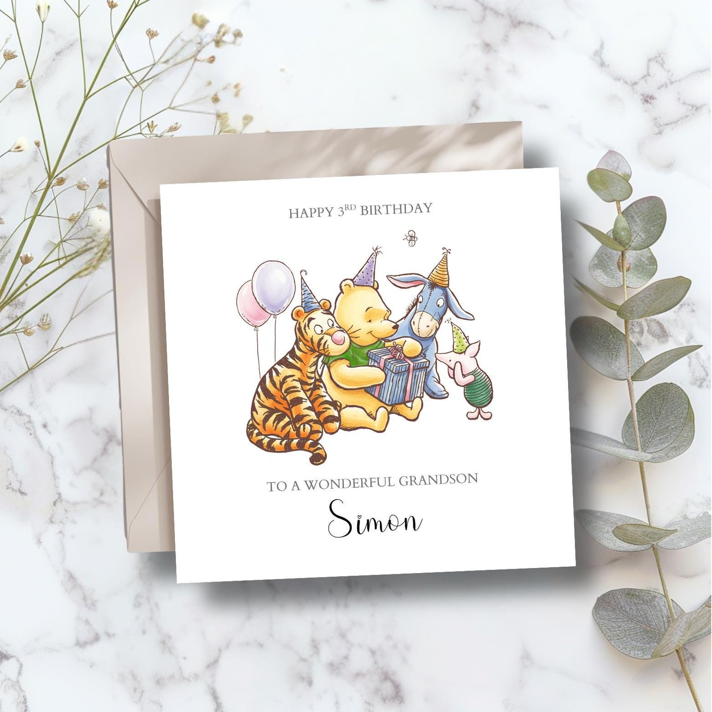 Personalised Birthday Winnie The Pooh Card |1st birthday Winnie Card | 2nd, 3rd Birthday Card for Boy, Grandson, Son, Daughter ,Any Relation