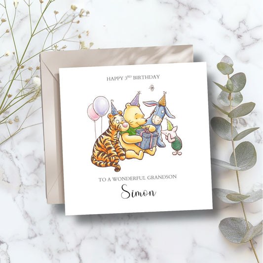 Personalised Birthday Winnie The Pooh Card |1st birthday Winnie Card | 2nd, 3rd Birthday Card for Boy, Grandson, Son, Daughter ,Any Relation