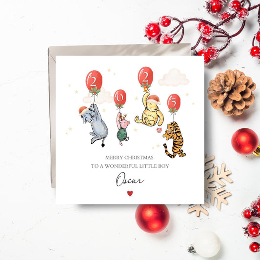 Personalised Christmas Winnie The Pooh Card |1st Christmas Winnie Card for Daughter, Son| Winnie Pooh Christmas Card for Granddaughter,Niece