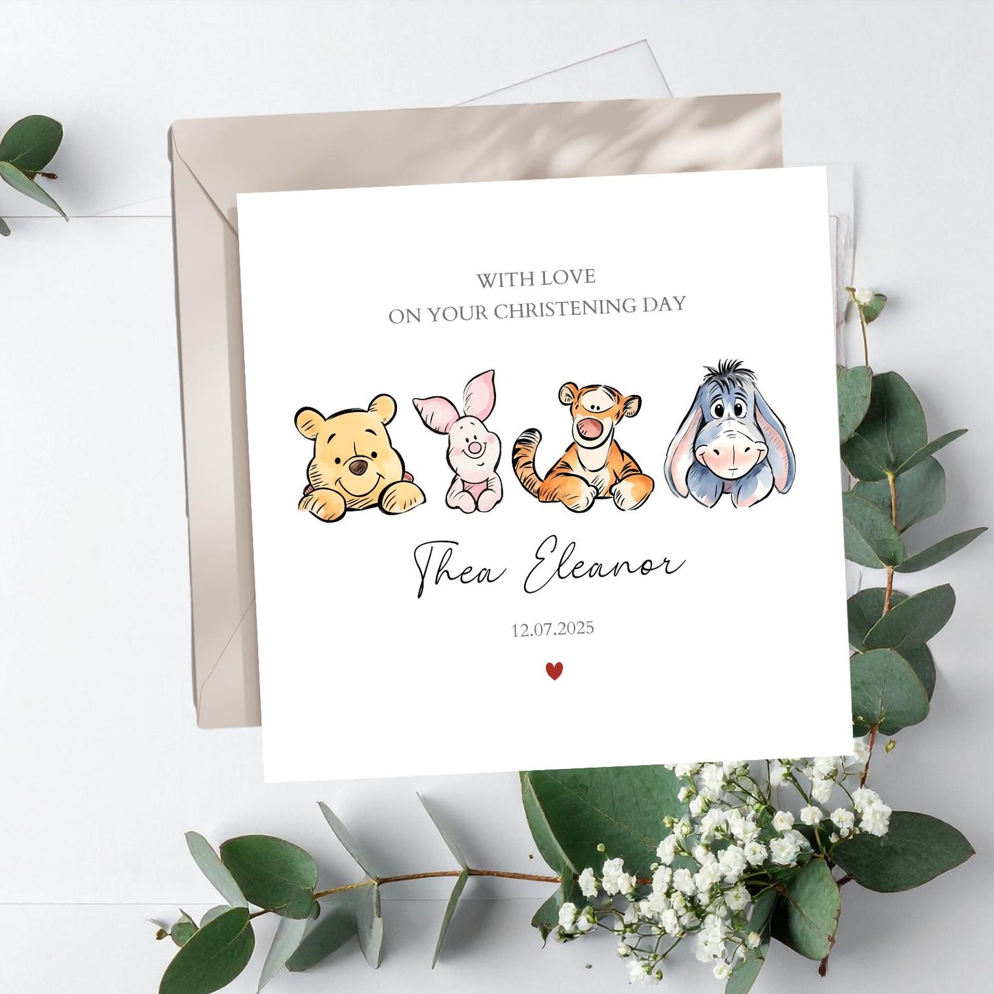 Personalised Christening Card - Winnie The Pooh Baptism Card For Granddaughter, Daughter -  Pooh, Piglet, Tiger, Eeyore Christening Card