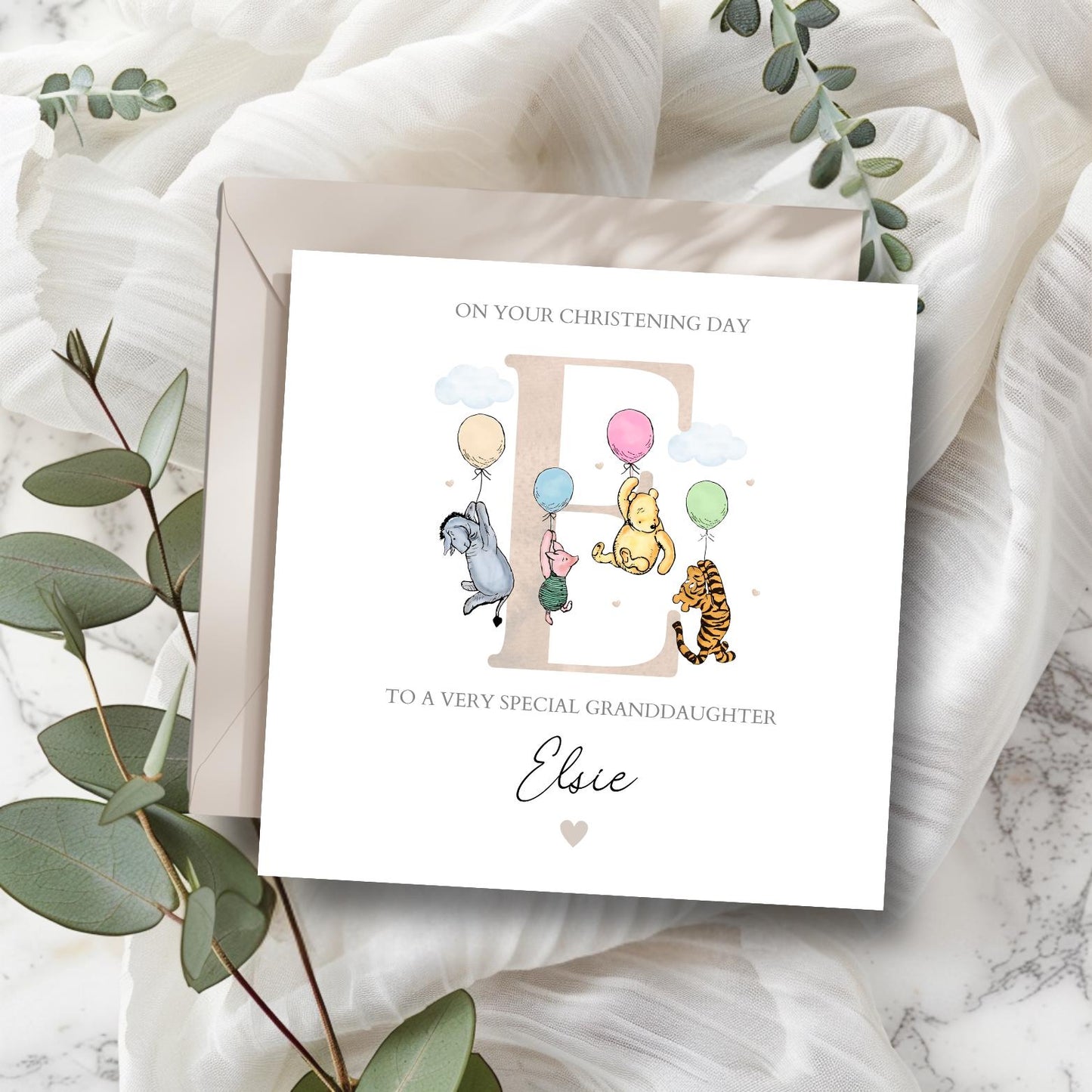 Personalised Winnie The Pooh Christening Card, Piglet Baptism Card, Personalised Baby Holy Communion Eeyore, Piglet, Tiger and Pooh Card
