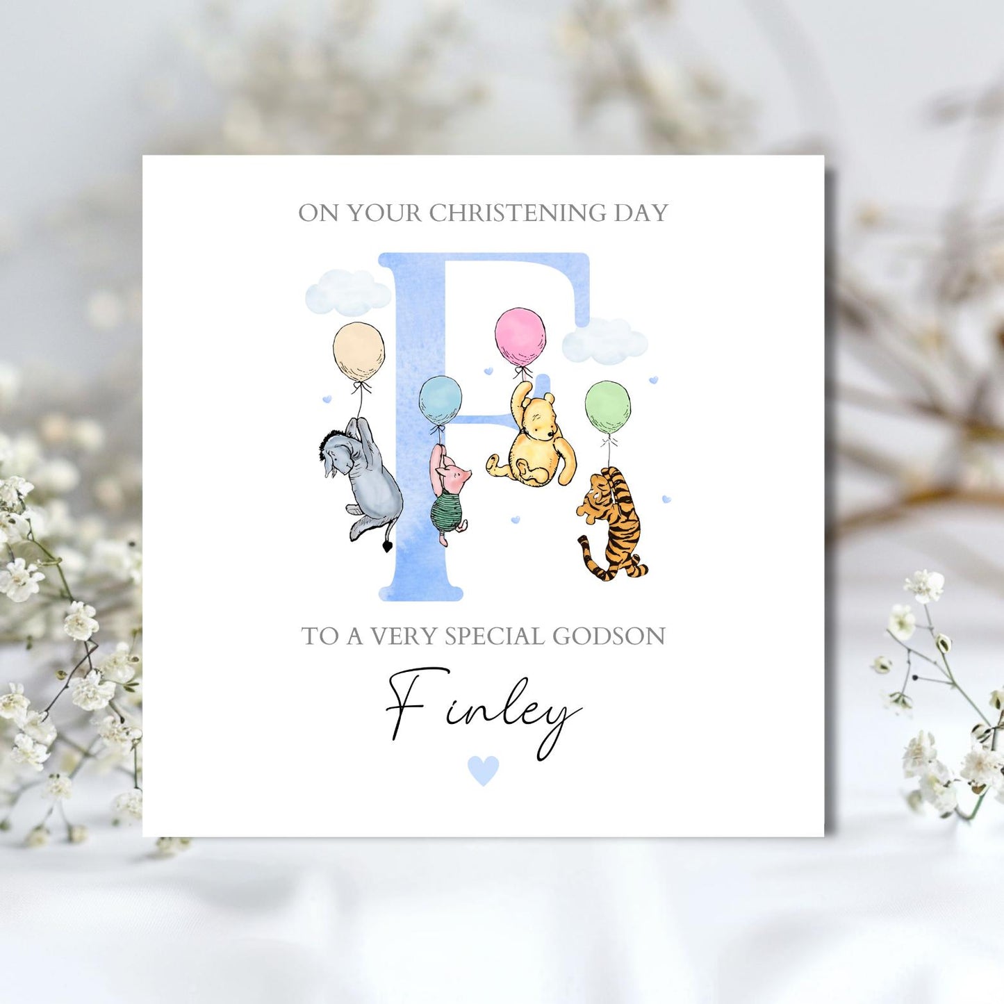 Personalised Winnie The Pooh Christening Card, Piglet Baptism Card, Personalised Baby Holy Communion Eeyore, Piglet, Tiger and Pooh Card