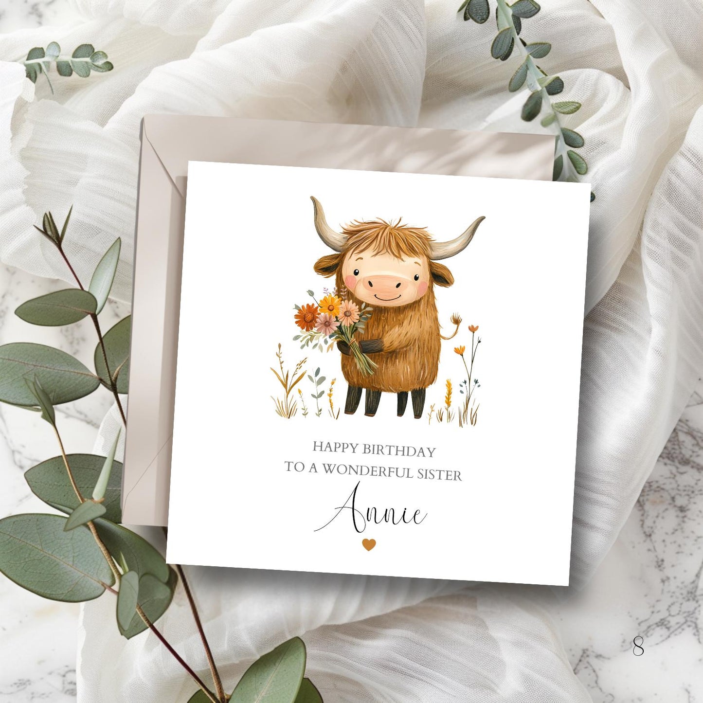Personalised Highland Cow Birthday Card - Sister Birthday Card -Best Sister Card-Birthday Card for Mum, Friend , Bestie, Nanny ,Any Relation
