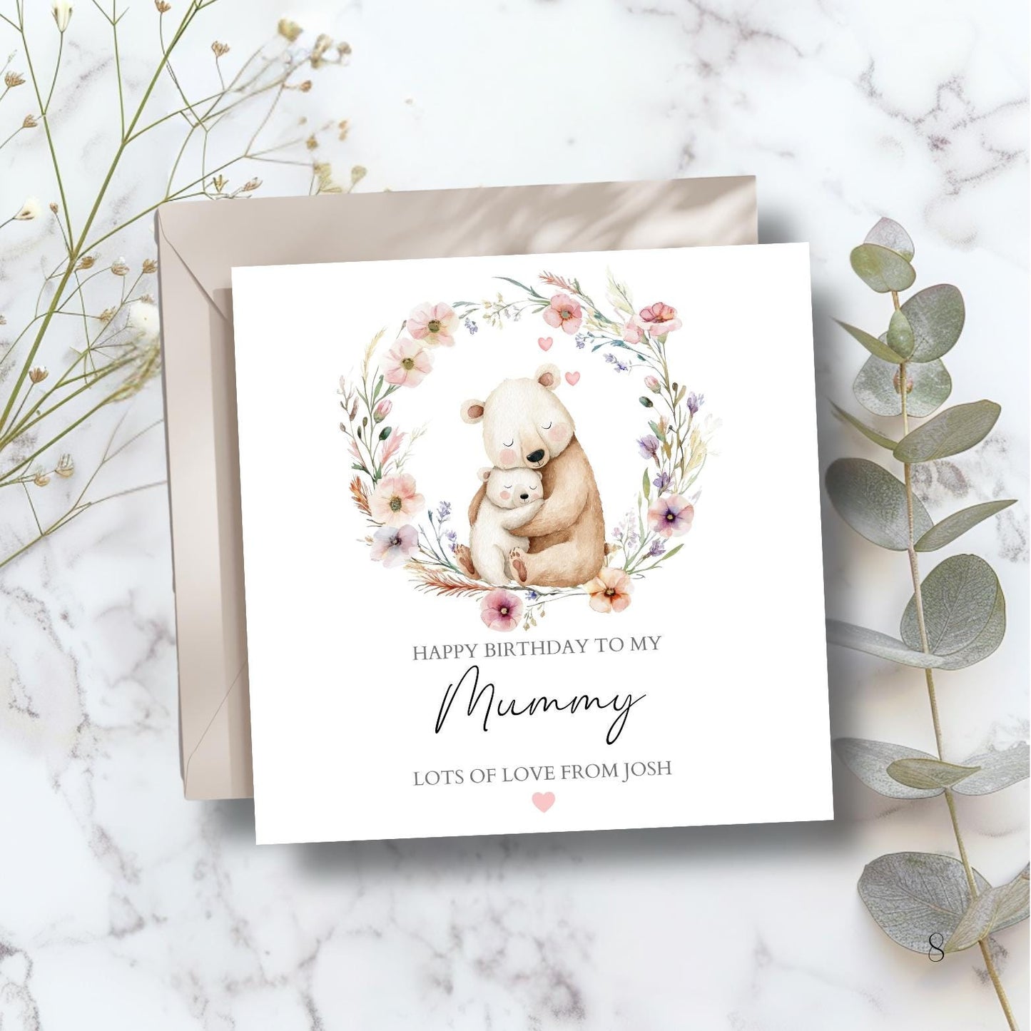 Personalised Mummy Birthday Card - Cute Bears Couple -Best Mum Card- Birthday Card for Mother, Auntie, Grandma,Any Relation