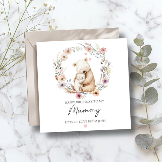 Personalised Mummy Birthday Card - Cute Bears Couple -Best Mum Card- Birthday Card for Mother, Auntie, Grandma,Any Relation