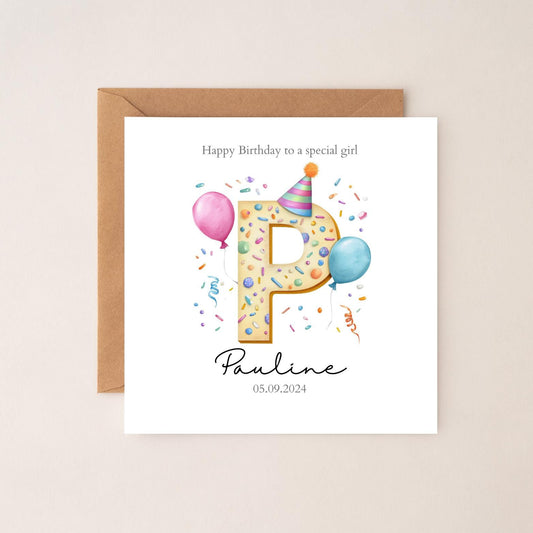 Personalised Birthday Card For Children | 2nd birthday card | 1st Birthday Card | Party Balloon Initial Card RD17